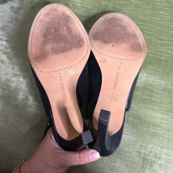 Vince Camuto Nattey Black Leather Peep-Toe Slingback Heels Size 9 Stiletto Heel - Picture 7 of 9